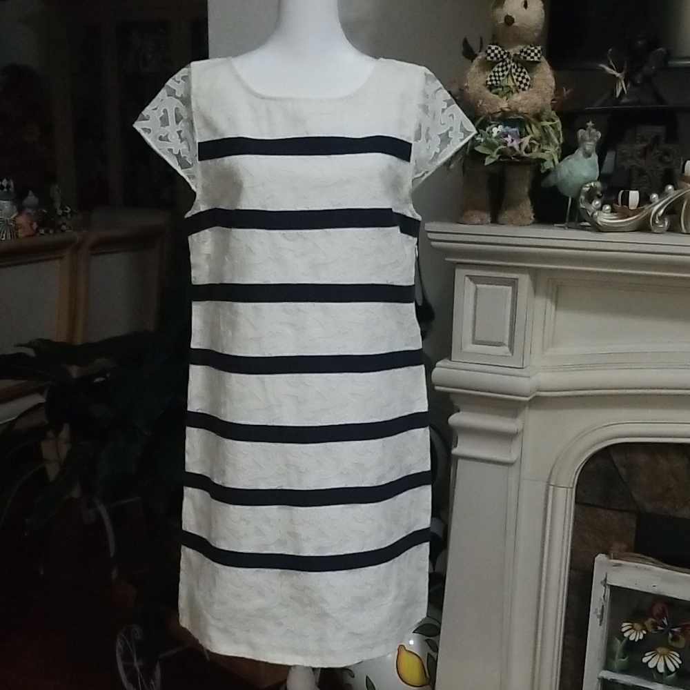 Vineyard Vines Black and Cream Striped Dress